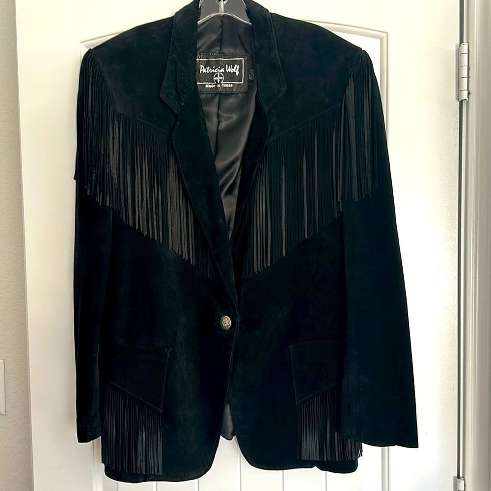 Patricia Wolf - Ladies, Black Suede, Fringed Western Jacket - Size Large